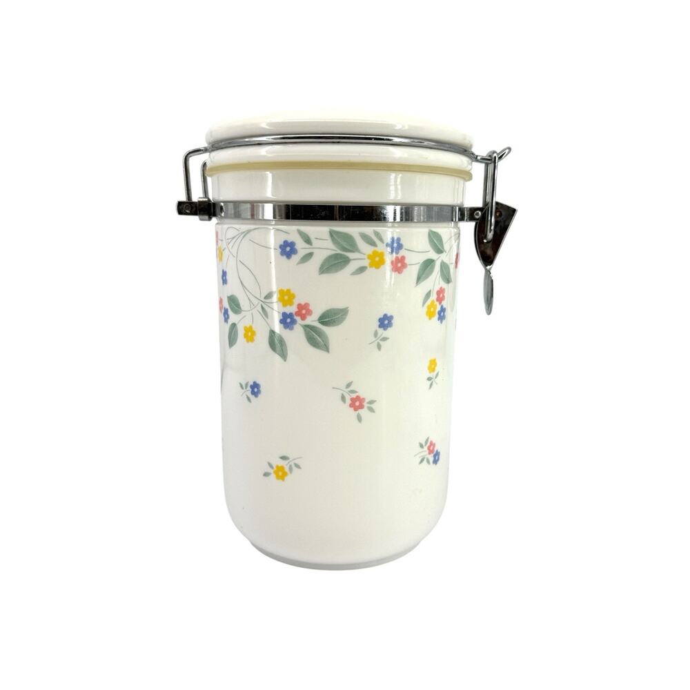 Vintage English Meadow Pattern Hinged Lid Kitchen Canisters 8", Taiwan